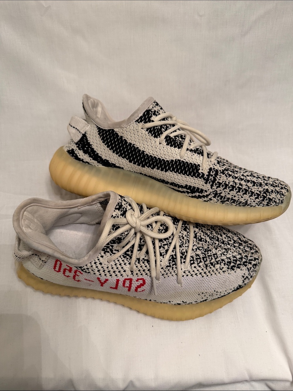 adidas Yeezy Men's Athletic Shoes - White/Black with Yellow Sole